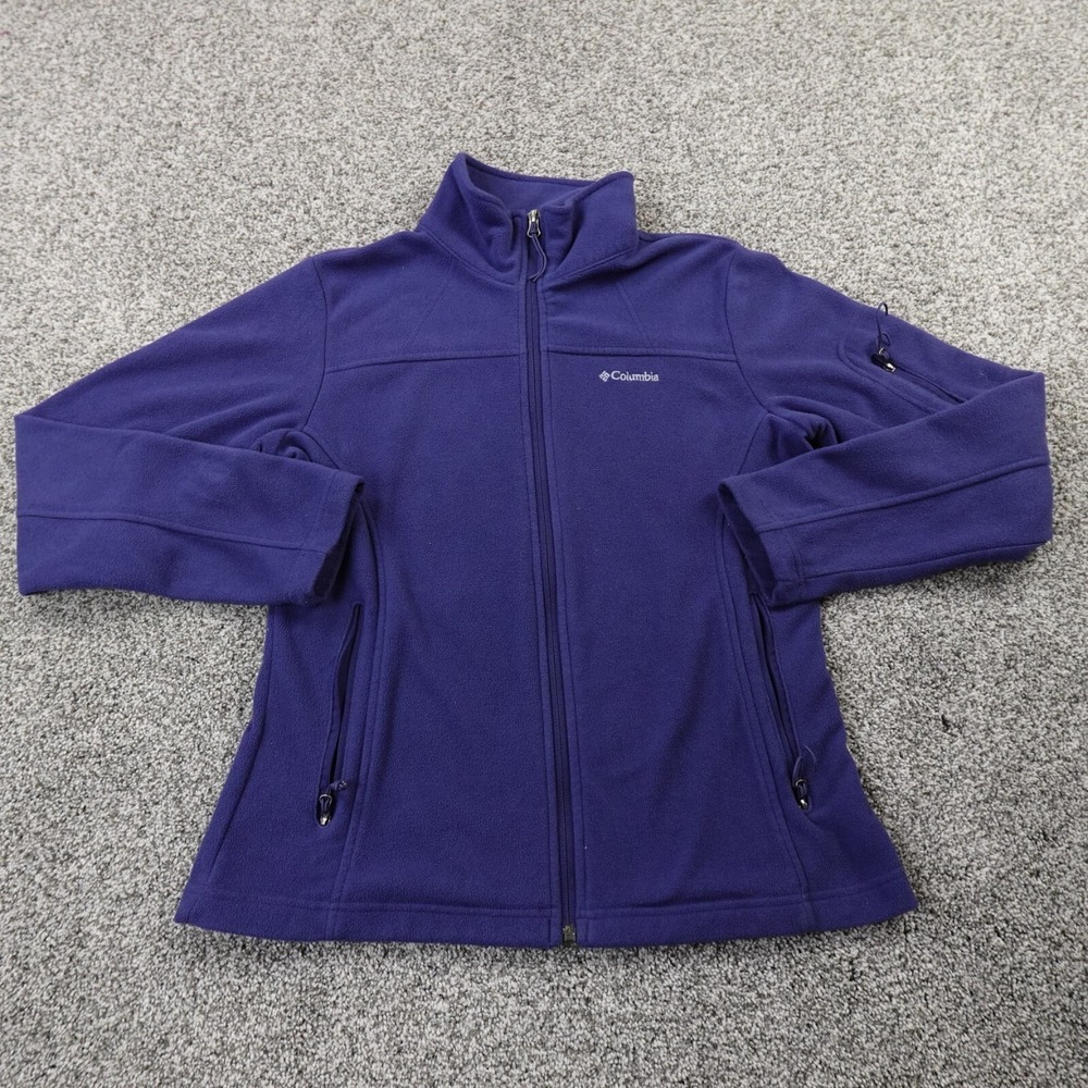Columbia Jacket Womens M Blue Full Zip Fleece Sweater Outdoor Hiking Cozy Warm